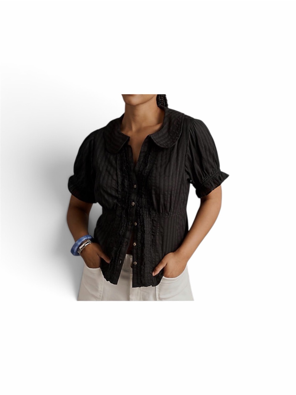 Pilcro Kiera Tuxedo Blouse - Black - Picture 1 of 5